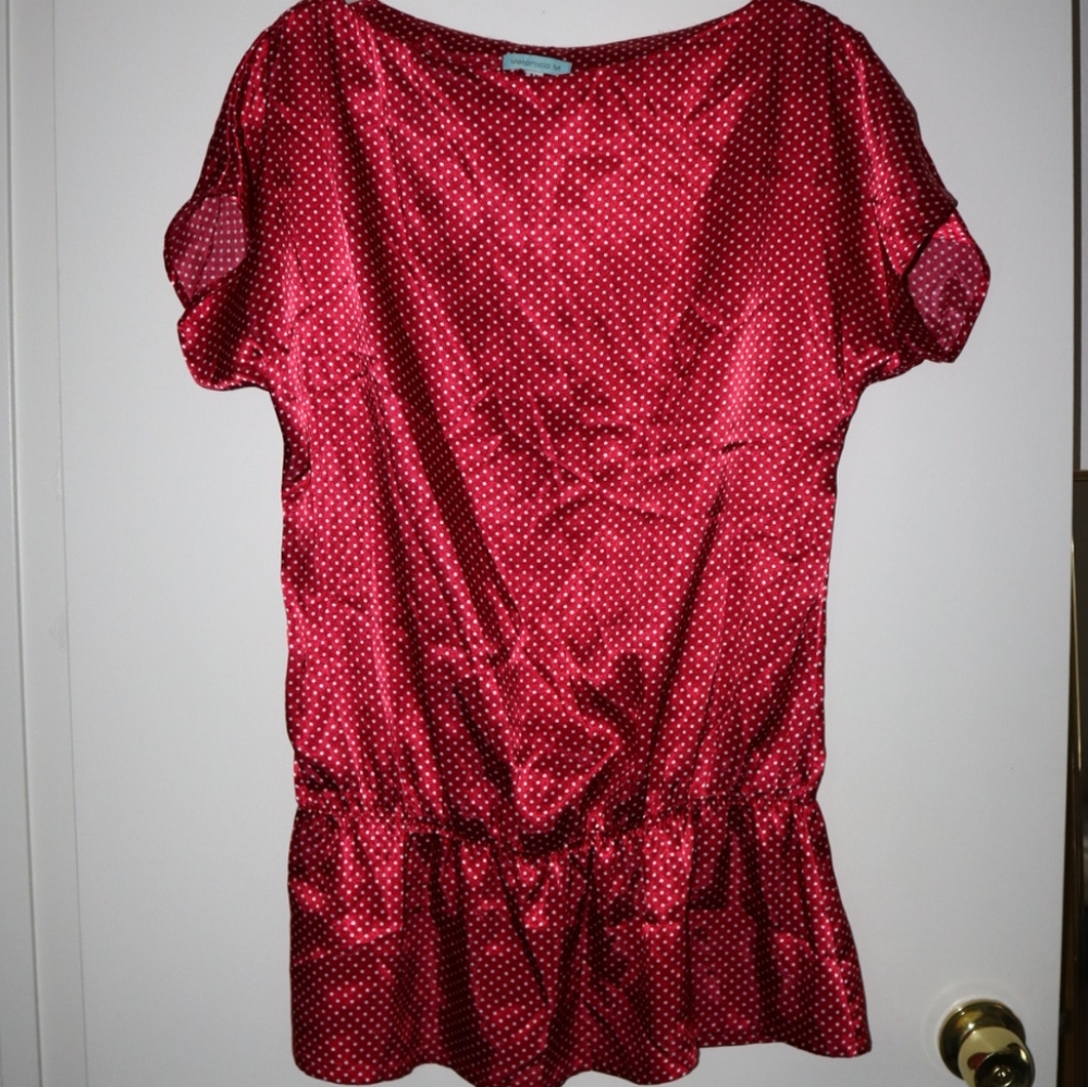 Veronica M satin boat neck blouse Red Polka dot top retro vintage sz M